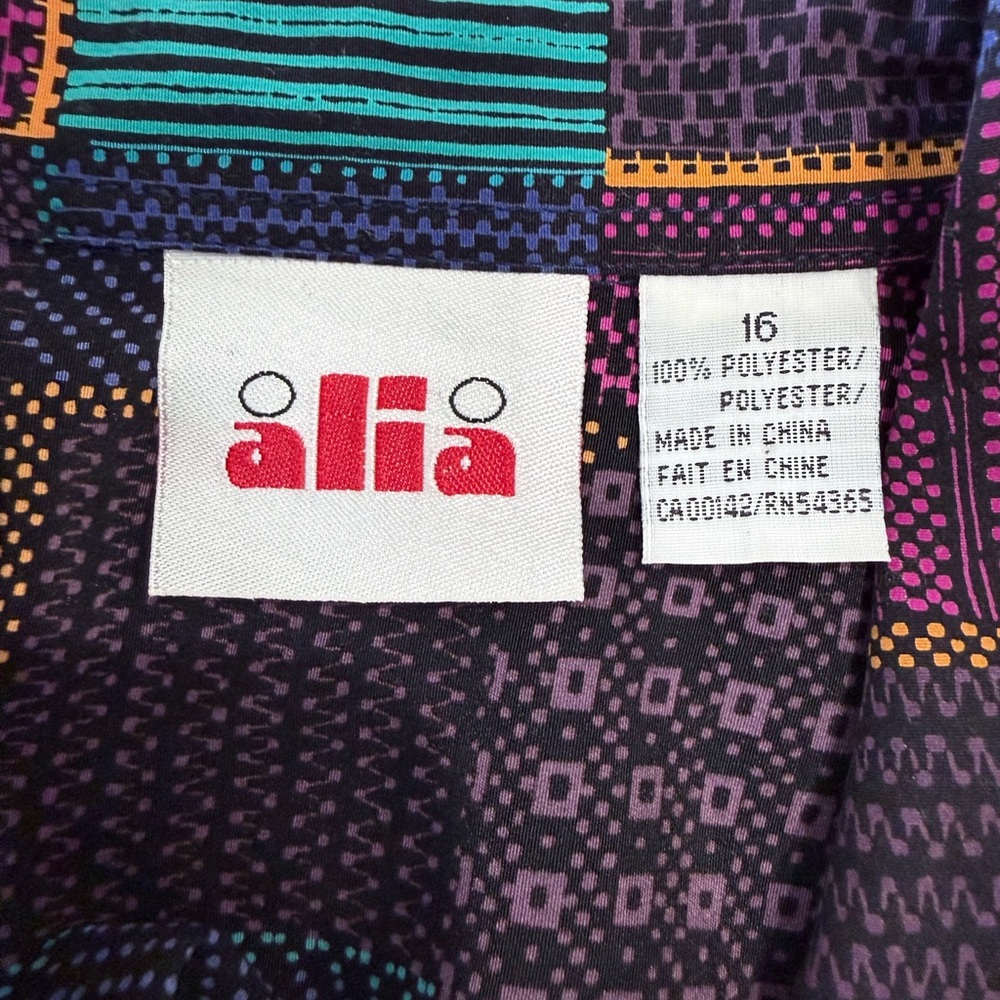 Alia Patchwork Geometric Button Down Size 16 Abstract 90s Vintage Grunge Indie - Picture 2 of 9